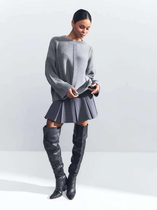 Lässiger Rundhalspullover aus Hohlstrick