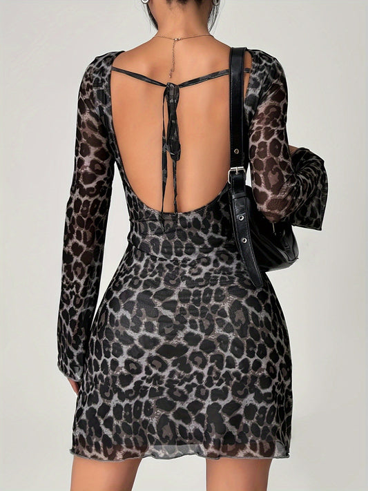 Sexy rückenfreies Partykleid mit Leopardenmuster
