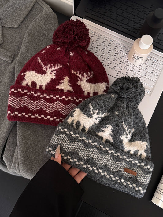 Vintage Rentier-Jacquard-Mütze