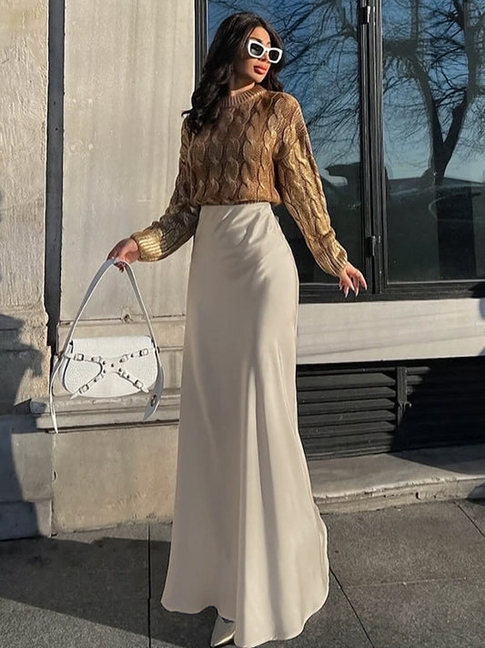 Satin Fishtail Casual Maxi Skirt