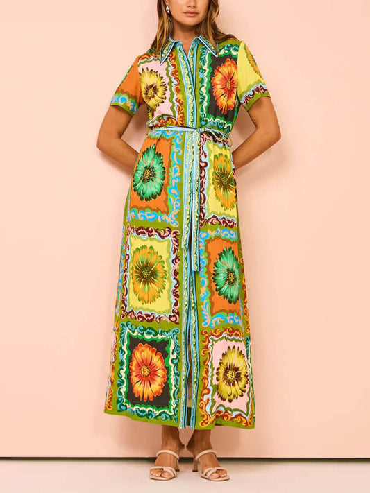 Special Sunflower Stylish Print Midi Dress Multi-Color / S Dresses