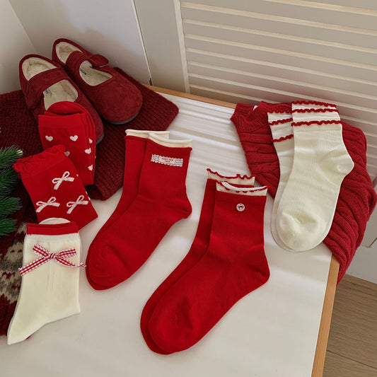 Schleifen-Socken, lässige, wadenlange Socken