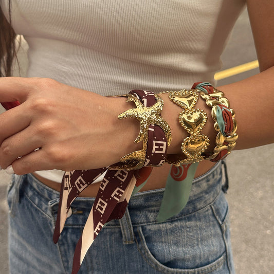 Stainless Steel Starfish Heart Open Bracelet