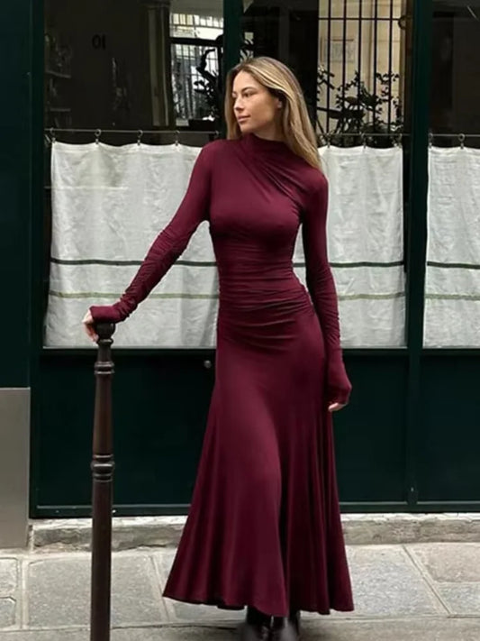Retro Elegant Full Sleeve A-Line Chic Christmas Party Dress Dresses-L
