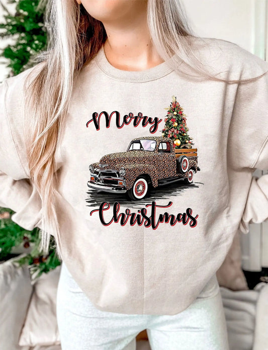 Hot Vintage Leopard Truck Gothic Popular All-Match Christmas Hoodie Hoodies-L