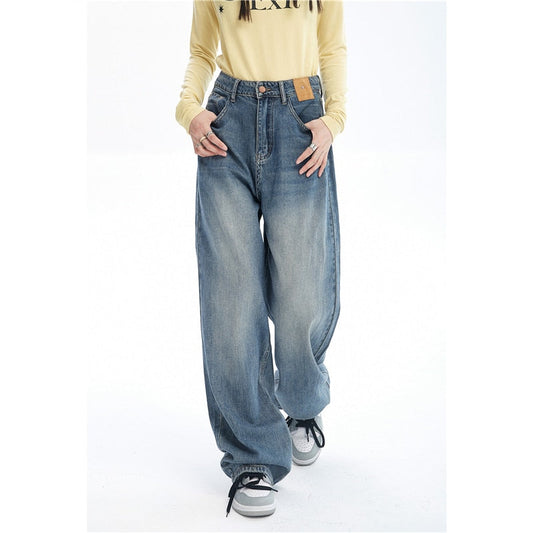 Contrasting Wide Colors For Pants Jeans High Blue Waist Leg With Women / S