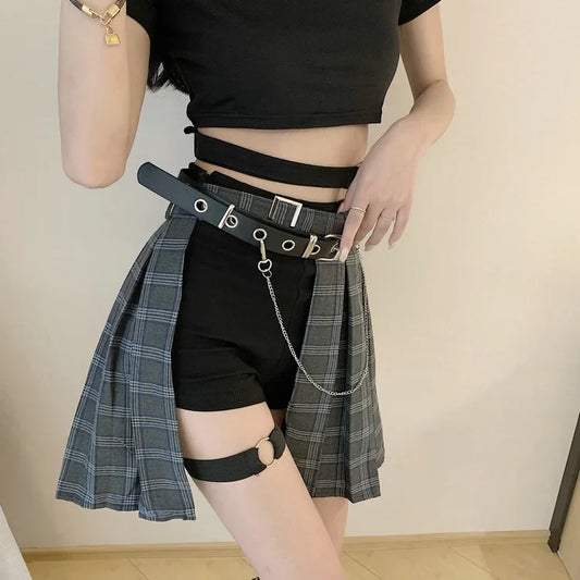 Plaid Irregular High Waist Skirt black2 / S