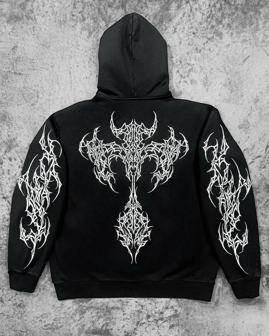 Vintage Y2K Graphic Gothic Zipper Hooded Sweatshirt black1 / S