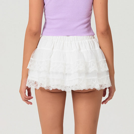 Tie-Up Bow Mesh Ruffle Skirt skirts-250223