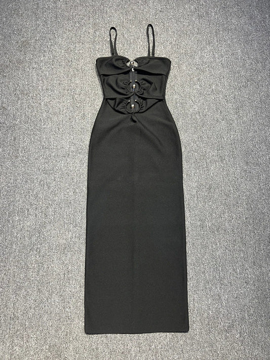 Sexy Spaghetti Strap Hollow Out Bandage Black Green Sleeveless Christmas Party Dress / S Dresses-L