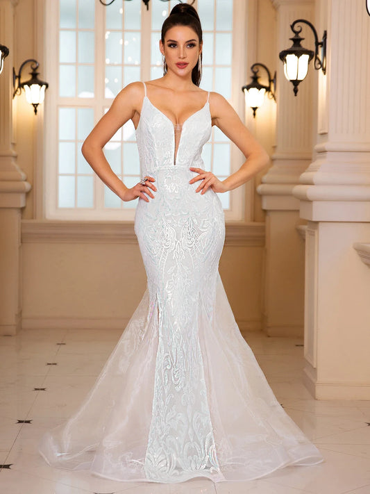 Sleeveless Sequined Mermaid Party Dress Partydress-241208