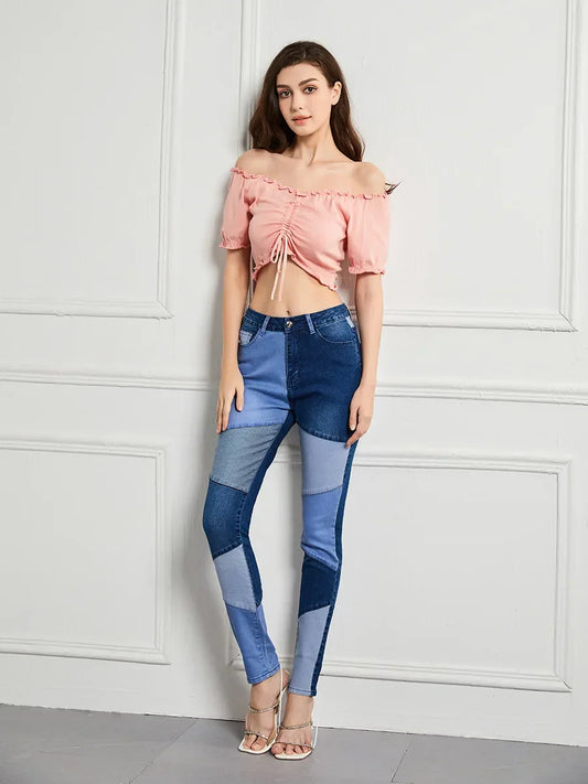 Stretch Patchwork Slim Fashion Vintage Streetwear Denim Jean