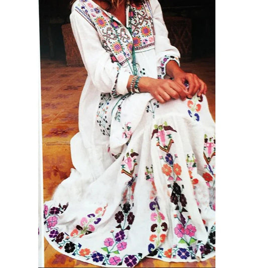 Cotton Floral Embroidered Maxi Dress bohodress-250126