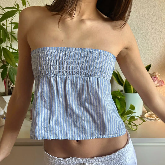 Crop Top mit Gingham-Muster und gesmokter Schleife