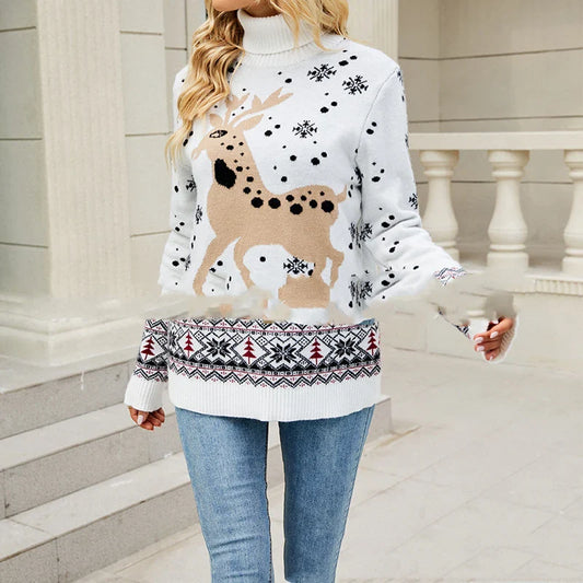 Christmas Deer Warm Knitted Long Sleeve Casual Ugly Blouse Sweater Sweaters-L