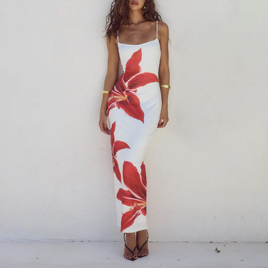 Cocktail Bodycon Floral Print Split Summer Streetwear Floral Dress floraldress-250126