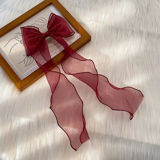 Lace Red Blue Pink Silk Bow Ribbon Christmas Hair Accessory Wholesale Long Silk Accessories-L