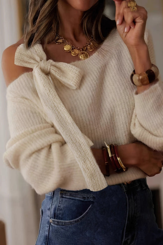 Tie Shoulder Cold Shoulder Sweater