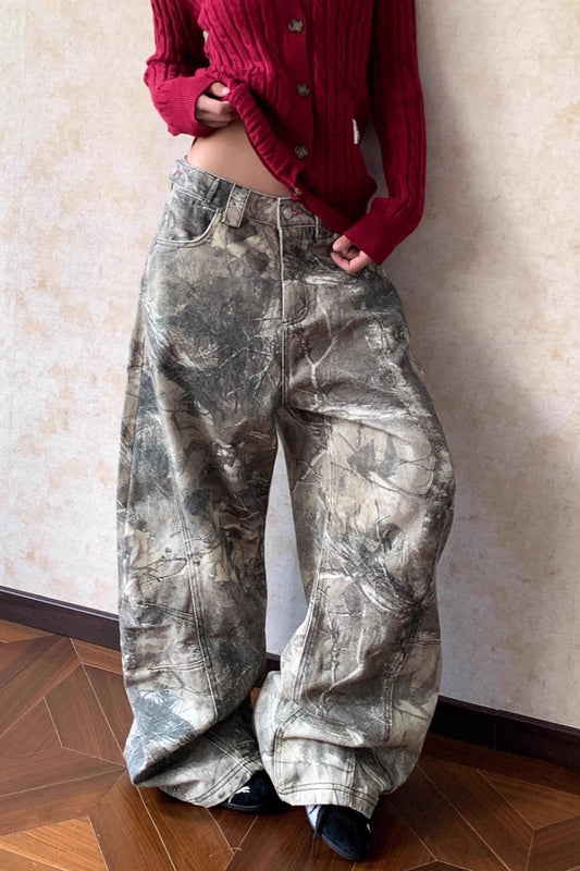 Lässige Hip-Hop-Jeans mit gewaschenem Baum-Camouflage-Muster