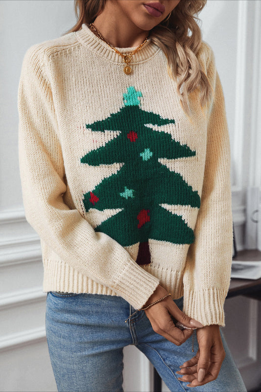 Gemütlicher Pullover mit Farbblock-Weihnachtsbaum-Print
