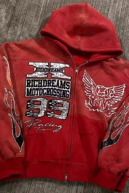 Short Sleeve Star Graphic Zip Hoodie