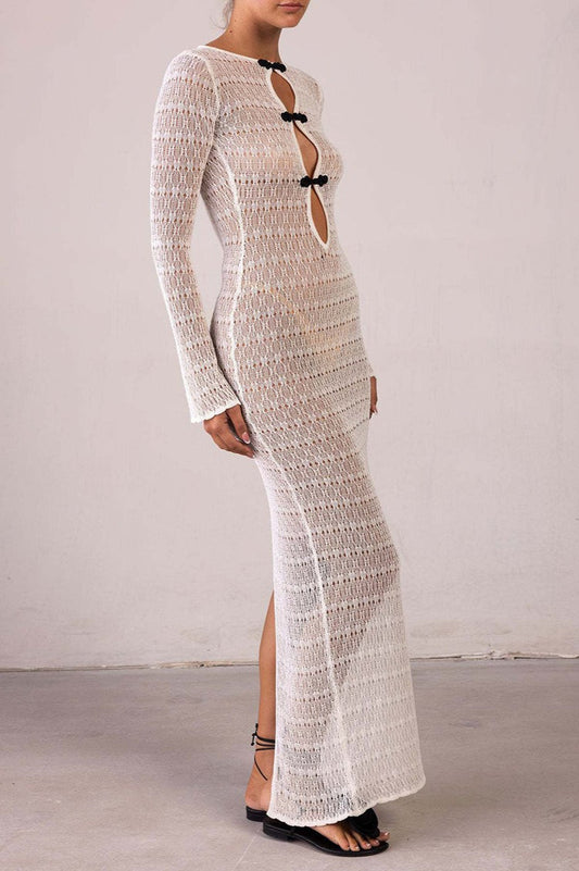 Sexy rückenfreies Maxikleid aus Strick im Bohème-Stil