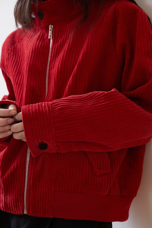 Vintage Cord-Shorts mit Stehkragen, schmal geschnitten