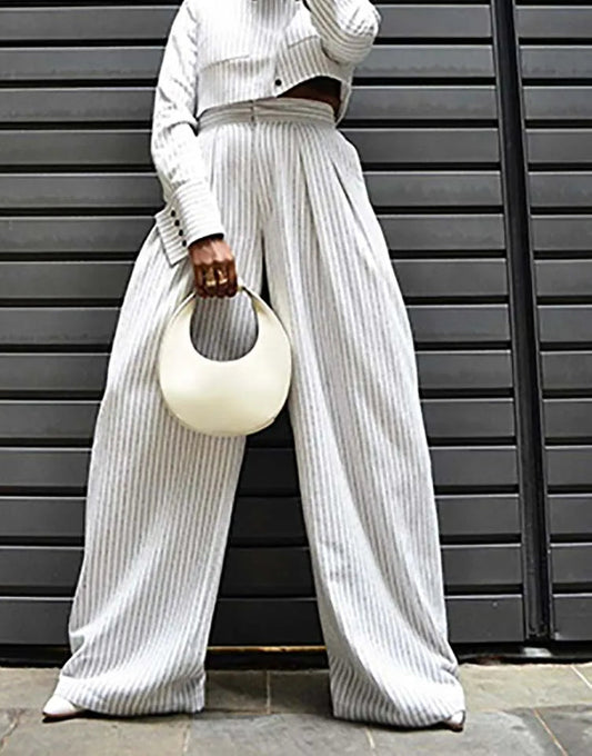 Weiße bedruckte Taschen, gerade Hose, zweiteiliges Büro-Set