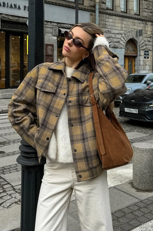 Lockere Jacke aus karierter Wollmischung