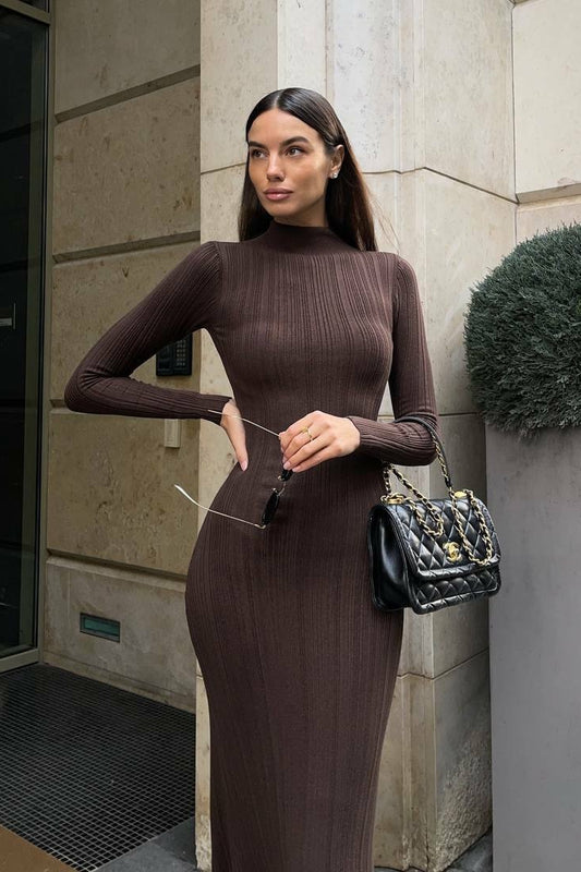 Vintage Maxikleid mit langen Ärmeln und schulterfreiem Oberteil