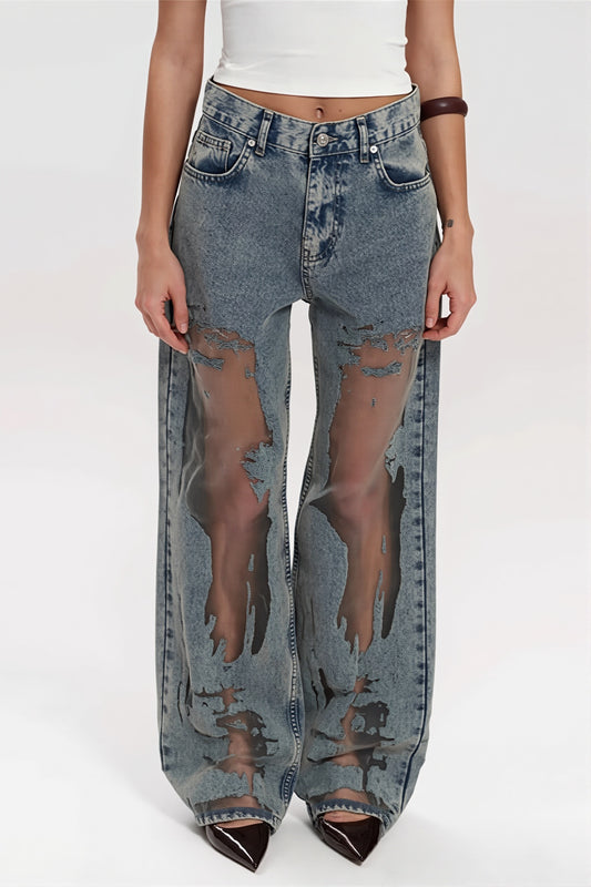 Vintage Splice Sheer Texture Jeans