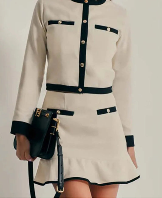 Beigefarbenes Mini-Büro-Zweiteilerset mit Patchwork-Taschen