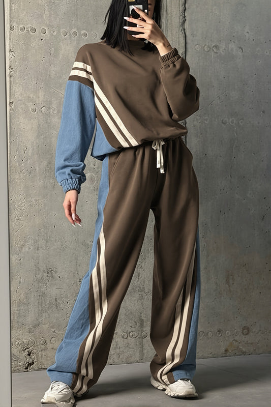 Colorblock Striped Sweatshirt Pants Set