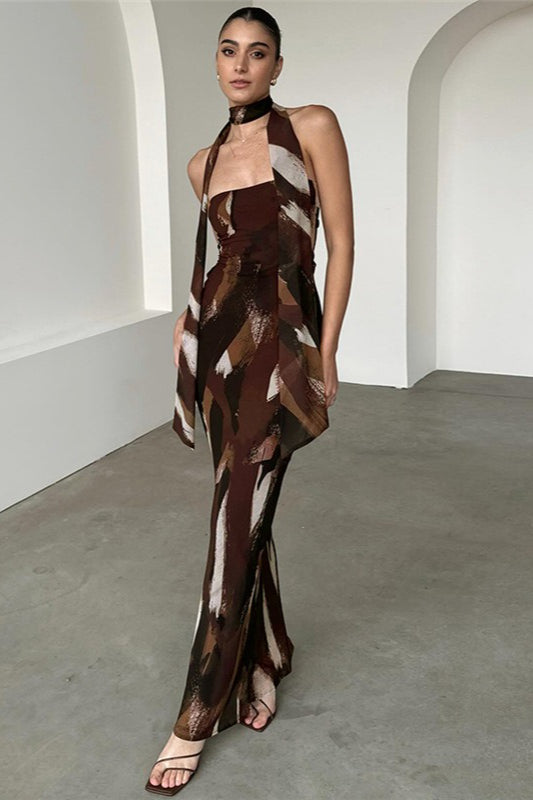Trägerloses, rückenfreies Maxikleid mit Print