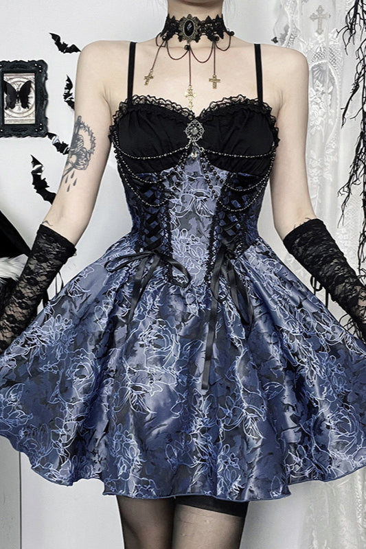 Zweifarbiges Halloween-Gothic-Kleid aus Jacquard