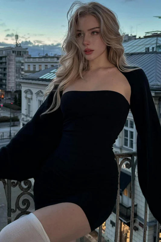 Flauschiges Strick-Bustierkleid mit langärmligem Cardigan-Set, Partykleid