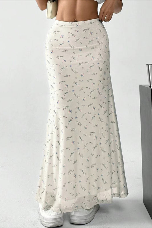 A-Linien-Midirock aus Satin mit Blumenmuster