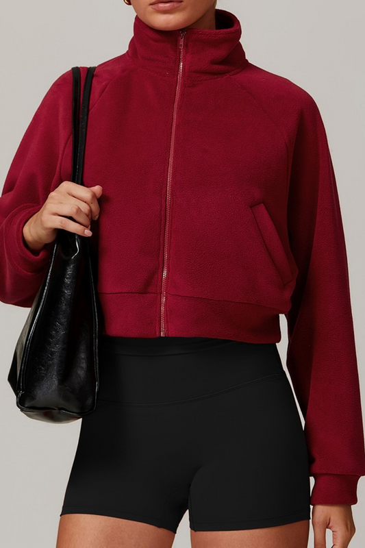 Fleecegefütterte, warme und winddichte Yoga-Oberbekleidung mit Stehkragen und Reißverschluss