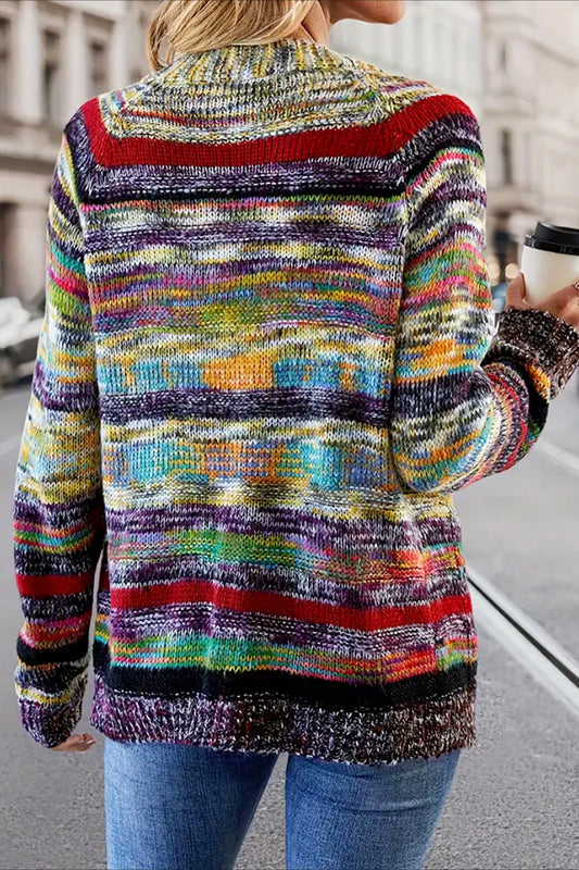 Vintage gestreifte Langarm-Strickjacke