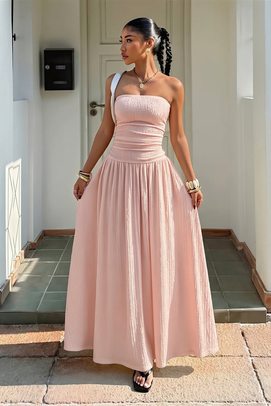 Strapless Ruched A-Line Maxi Dress