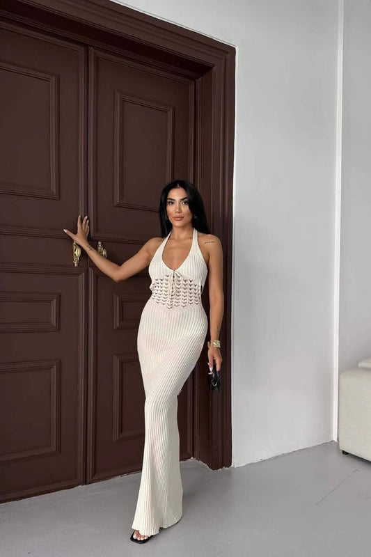 Transparentes Neckholder-Maxikleid ohne Rücken