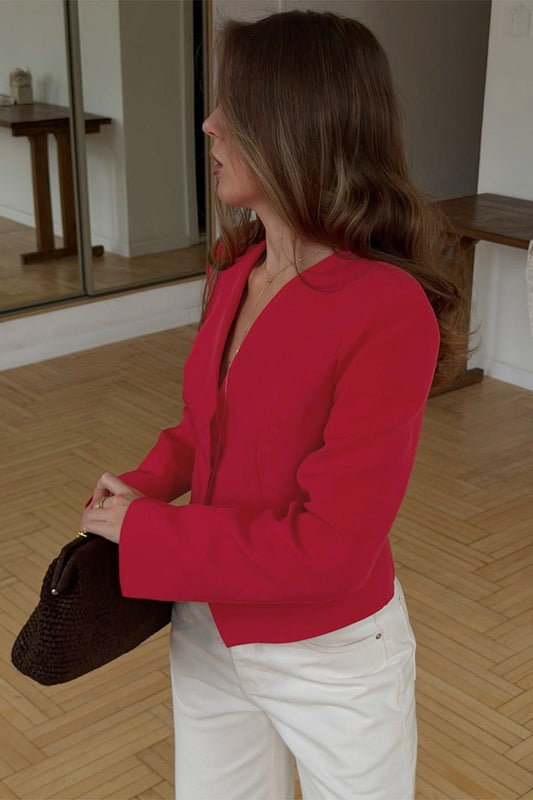 Deep V Sculpted Waist Cropped Blazer