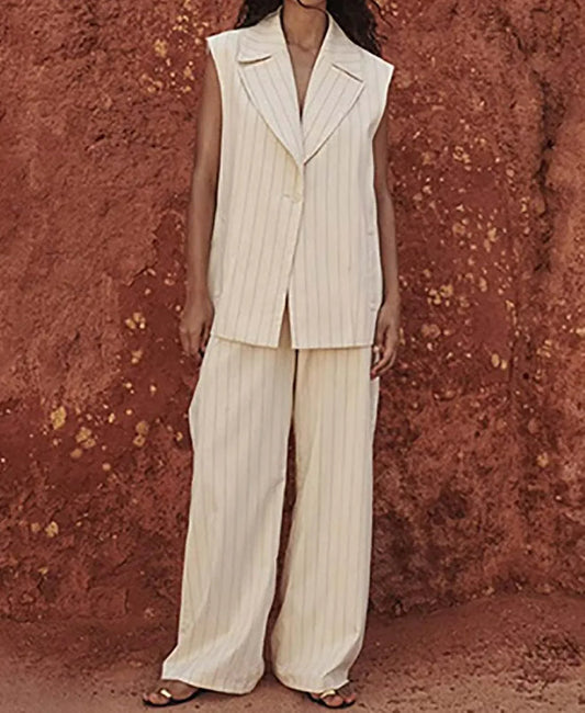 Zweiteiliges Set mit gerader Hose und Revers im Aprikosenmuster fürs Büro