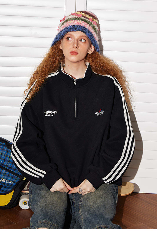 Retro-Sweatshirt mit halbem Reißverschluss und Stehkragen