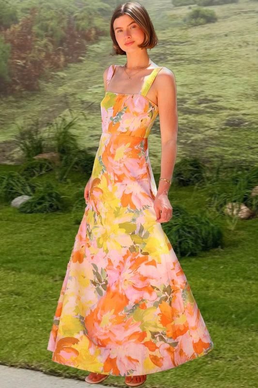 Ärmelloses, fließendes Maxikleid mit Blumendruck