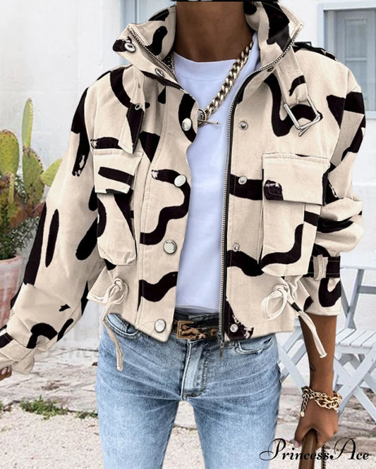 Abstract Zip-Up Coat Coats-L