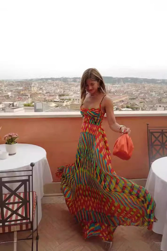 Bedrucktes Cami-Urlaubs-Maxi-Boho-Kleid