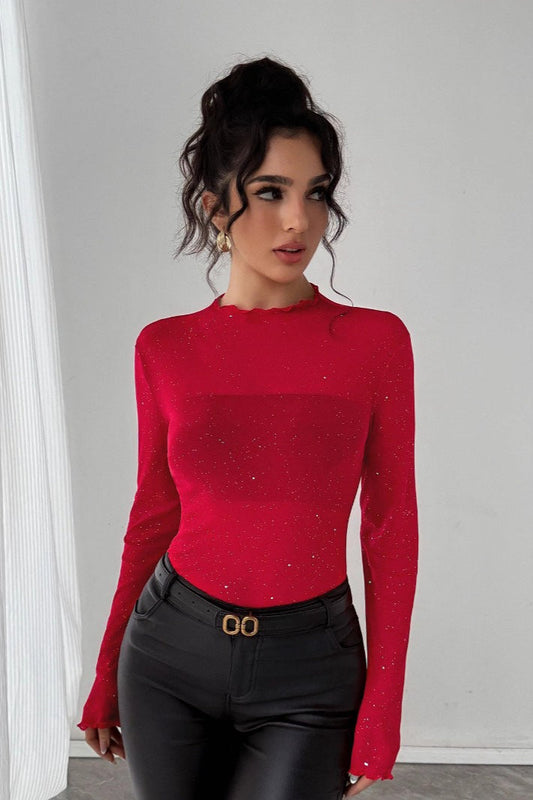 Slim Fit Langarmbluse mit Pailletten