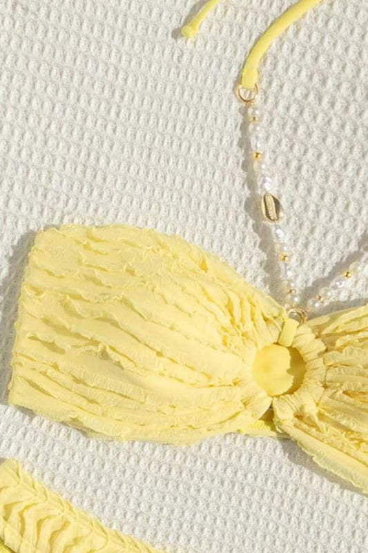 Neckholder-Bikini-Set mit Perlenkette