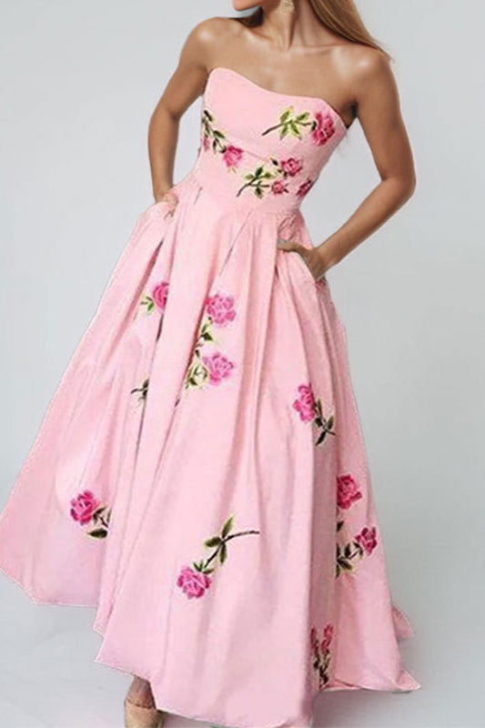 Ärmelloses trägerloses Maxi-Partykleid